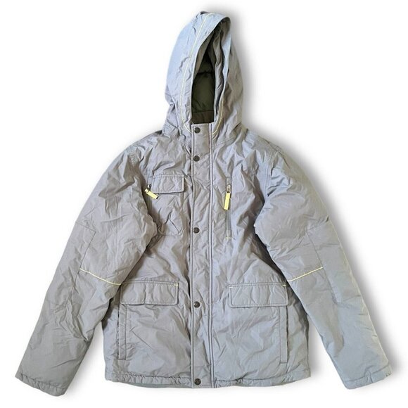 Lands End Kids Down Feather Jacket Size XL 18-20 Gray Faux Fur Hood Insulated - Picture 1 of 16